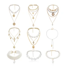 SHIXIN Бохо многослойная цепочка колье ожерелье для жемчужное ожерелье для женщин монета/ракушка Подвески модные роскошные ювелирные изделия женские подарки