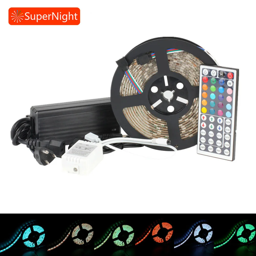 

SuperNight RGB LED Strip Light Kit 5M SMD5050 60LEDs/m Waterproof IP65 Lamp Band with Remote Controller DC 12V 5A Power Adapter