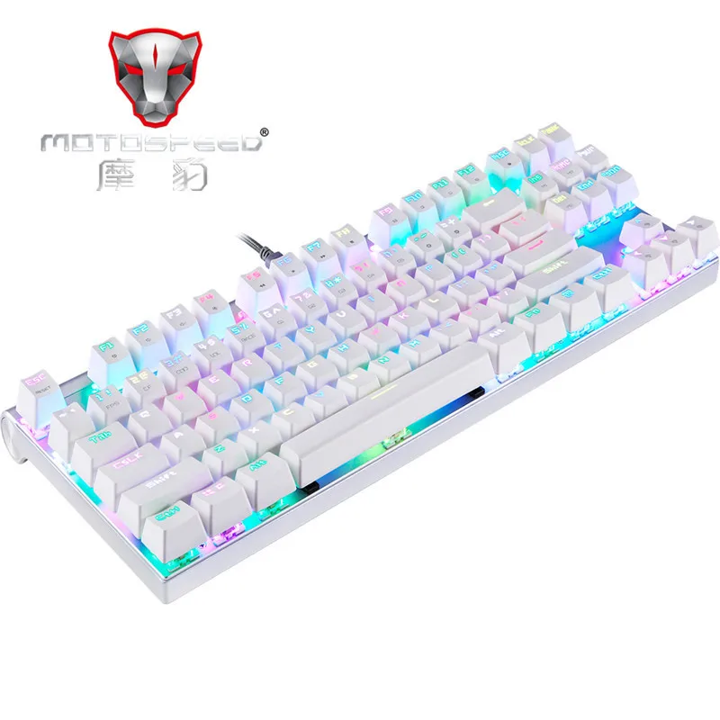  Motospeed CK101 Wired Mechanical Keyboard Metal 87Keys RGB Blue Red Switch Game LED Backlit Tablet 