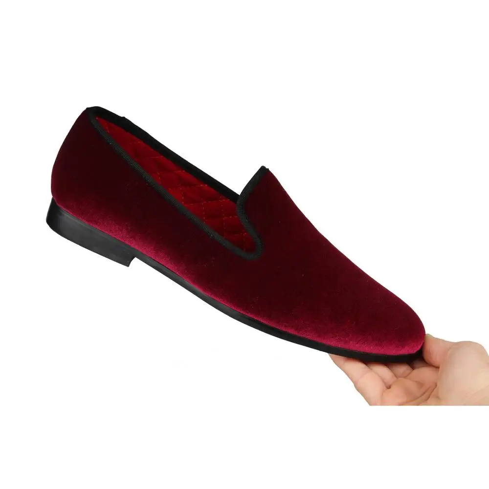 Men Loafers Burgundy Velvet Dress shoes (6)