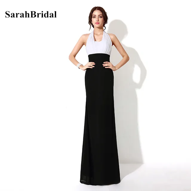 Elegante Bianco e Nero Lungo Rettilineo Abiti Da Sera In Chiffon Con ...