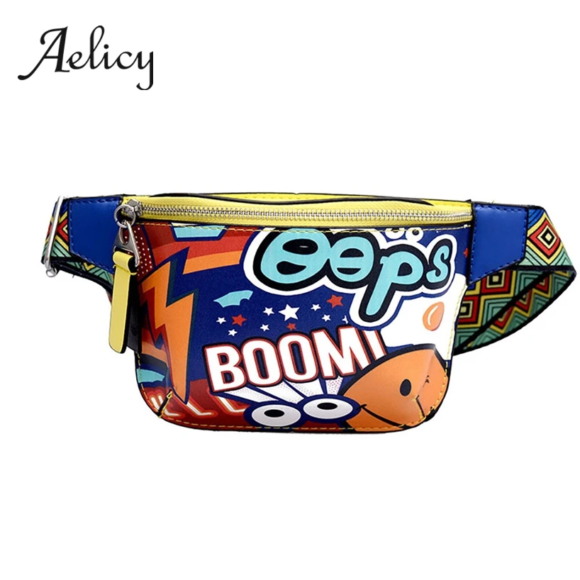 

Aelicy Graffiti Printed Wide Chest Bags Women Cartoon fanny pockets Crossbody Belt Bag Female Joker Shoulder Strap Messenger Bag