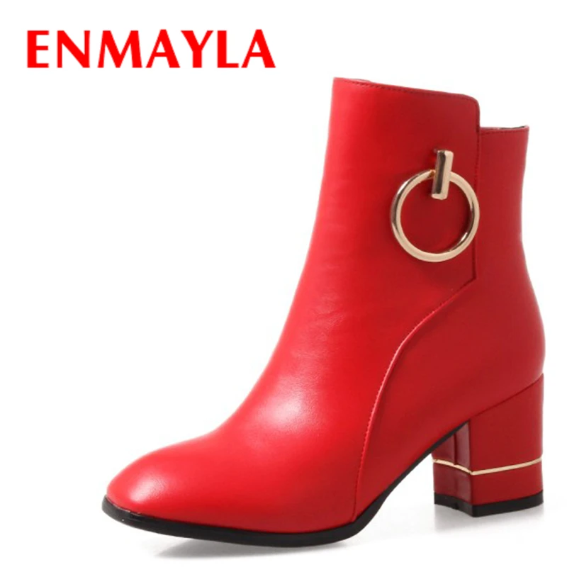 

ENMAYLA Autumn Spring Women High Heels Shoes Woman Chucky Heel Ankle Boots Women Madel Ring Decoration Wedding Ladies Boots