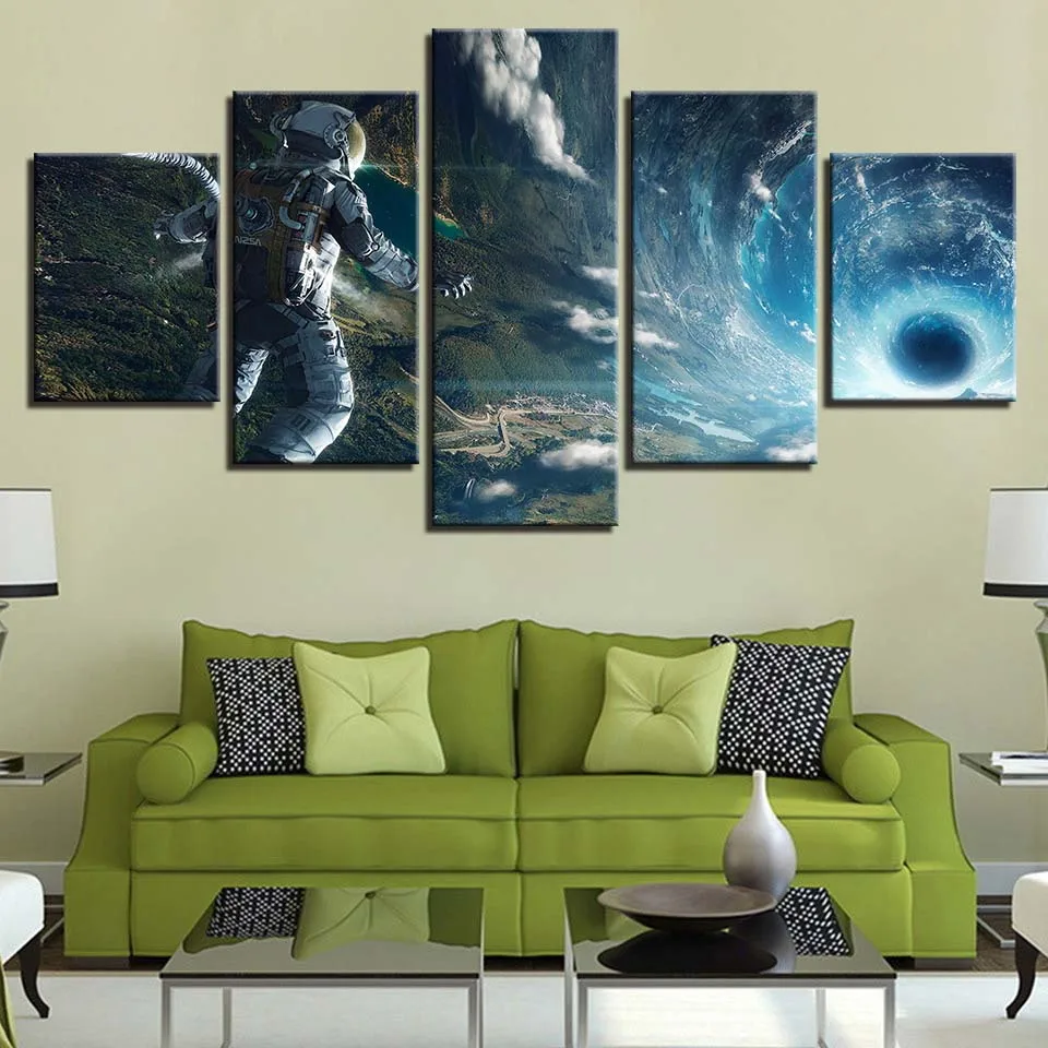 Spaceman Earth Jupiter Venus Sun Moon Universe 5 Piece Wall Pictures For Living Room color Painting Art Home Decor Abstract 188 | Дом и сад