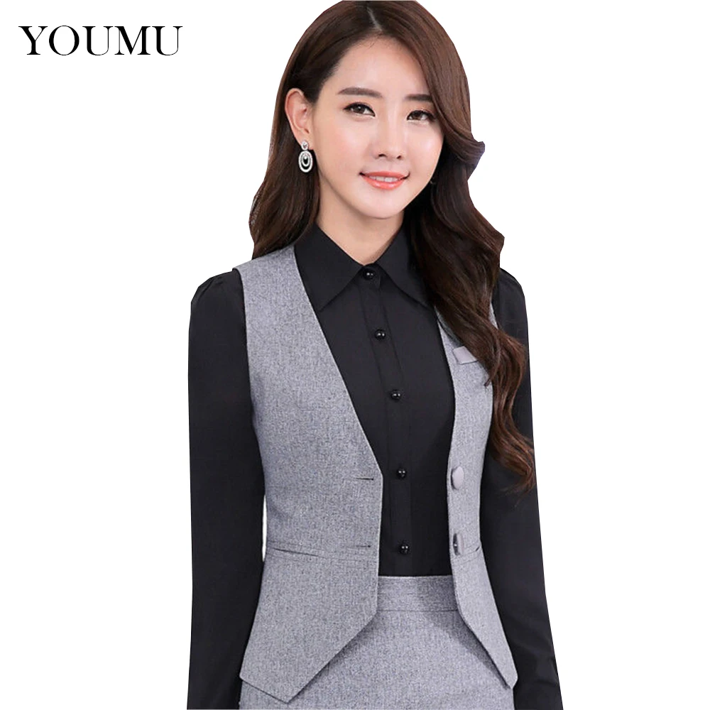 Lady Business Formal Vest Work Wear Uniforms V Neck Slim
