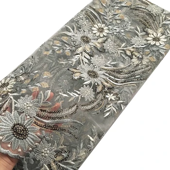 

Ourwin Guipure Cord Lace 5Yards/piece Sequins Tulle Material African Sequence French Lace High Quality For Wedding Party lace