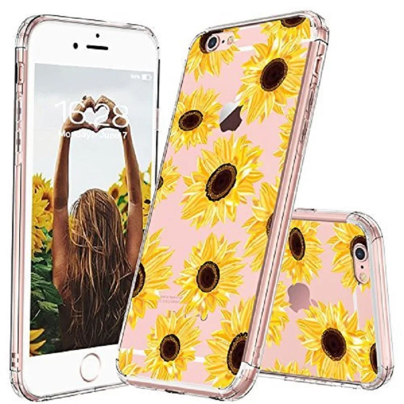 

Floral Flower Sunflower Pattern Clear Design Transparent Plastic Hard Back Case for Women For iPhone 7 6S 5S 8 8Plus X XS XR MAX