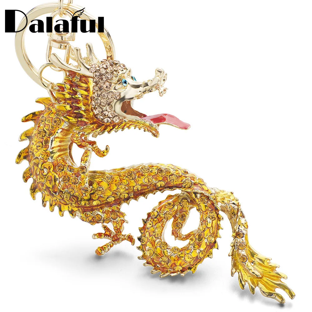 

Dalaful Animal Enamel Big Dragon Keychains Keyrings Crystal Animal Dinosaur Bag Pendant Gift Car Key Chain Ring Holder K349