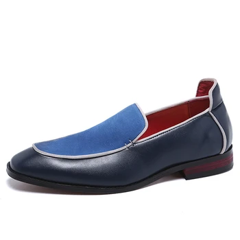

Pointed Splice Leather Men Loafers Summer Slip On Casual Suede Dress Shoes Male Comfortable Big Size 38-48 Flat Men's