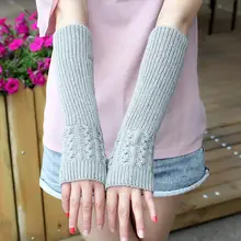 Осенние и зимние женские утолщенные теплые вязаные перчатки, женские зимние перчатки средней длины с длинными рукавами без пальцев R120