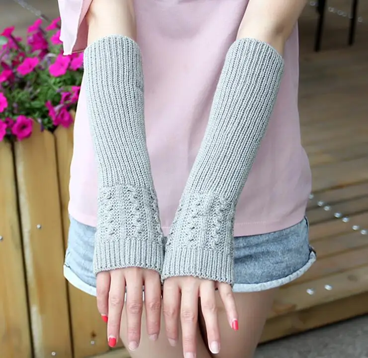 

Autumn and winter women's thicken warm knitted gloves lady's medium long arm sleeve winter fingerless glove R120