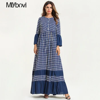 

Muslim Patchwork women Abaya Fashion floral Dress long sleeve round neck Musulmane Kaftan Dubai Clothing Abayas For Women Robe