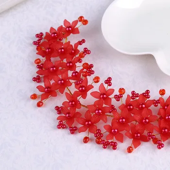 

Wedding Hair Accessories Tiaras for Women Girl Red Flower Pearl Beads Bridal Hairband Headpiece Headbands Bride Head Jewelry BH