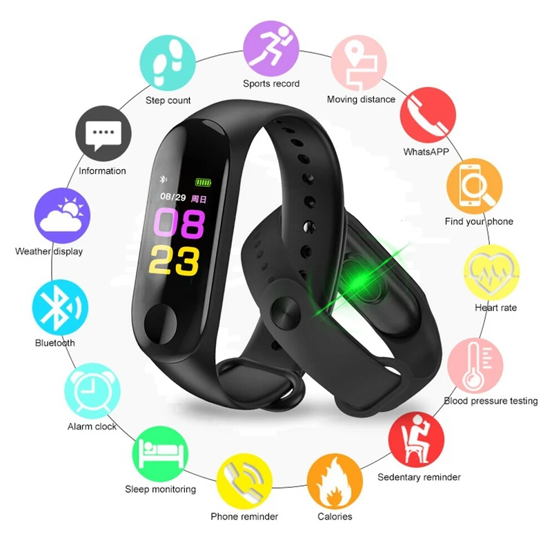

M3 Plus Fitness Bracelet Men Women smartband Color screen IP67 Waterproof Heart Rate Monitor blood pressure Band pk mi band 3