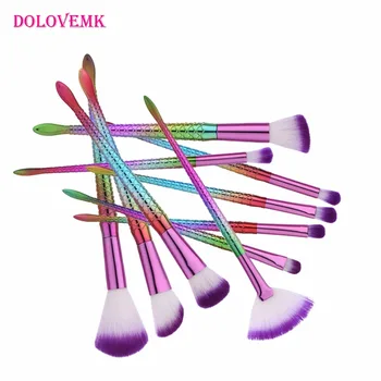 

Dolovemk 10Pcs Mermaid Makeup Brushes Set Foundation Powder Eyeshadow Contour Concealer Blush Brushes Makeup Kit