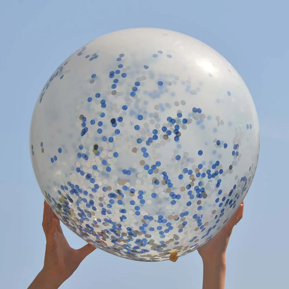 36 дюймов ясно конфетти воздушные шары Красочные Гигантский прозрачный воздушный шар из фольги Конфетти Свадебные украшения для вечеринки, дня рождения поставки - Цвет: 1cm blue