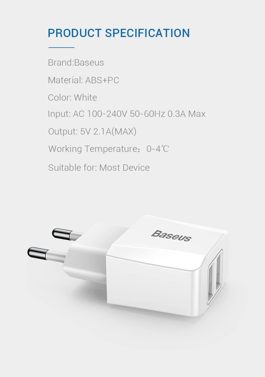 Baseus портативное двойное USB зарядное устройство 5 В 2.1A для iPhone X 8 7 6 зарядное устройство с европейской вилкой быстрое настенное зарядное устройство для samsung S8 Note 8 Xiaomi Mi 8
