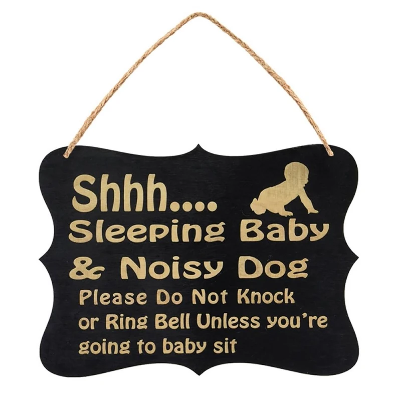 

Cute Exquisite Sleeping Baby Door Sign Black Painted Wood Letter Design Wall Hanging Ornament Baby Kid's Room Door Decorations