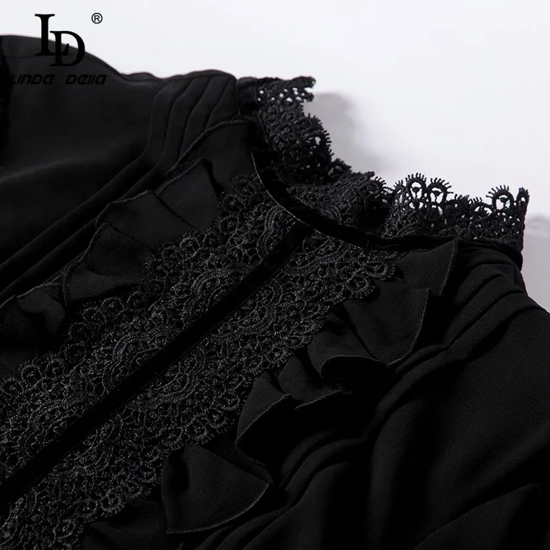 Big Discount expPN LD LINDA DELLA Fashion Runway Maxi Dresses Women's Long Sleeve Lace Patchwork Ruffles Vintage Black Dress Elegant Party Dress