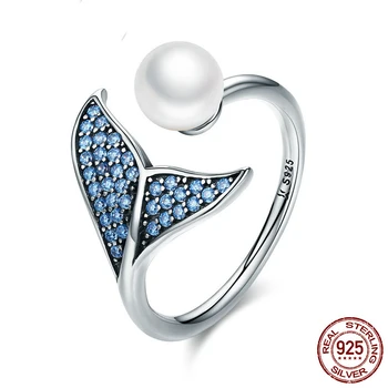 

925 Sterling Silver Rings for Women Dolphin Blue Cubic Zirconia Engagement Wedding Rings Pearls 925 Sterling Silver Rings Women