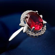 CZ 925 пробы-серебряные ювелирные изделия кольцо очаровательная леди большой красный CZ Диамант винтажные свадебные кольца Engagment AAA циркон ювелирные изделия