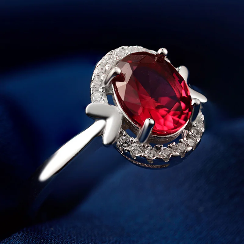 Kopen CZ 925 sterling zilver sieraden Ring charmante dame grote Rode CZ Diamant Trouwringen Vintage Engagment AAA Zirkoon sieraden