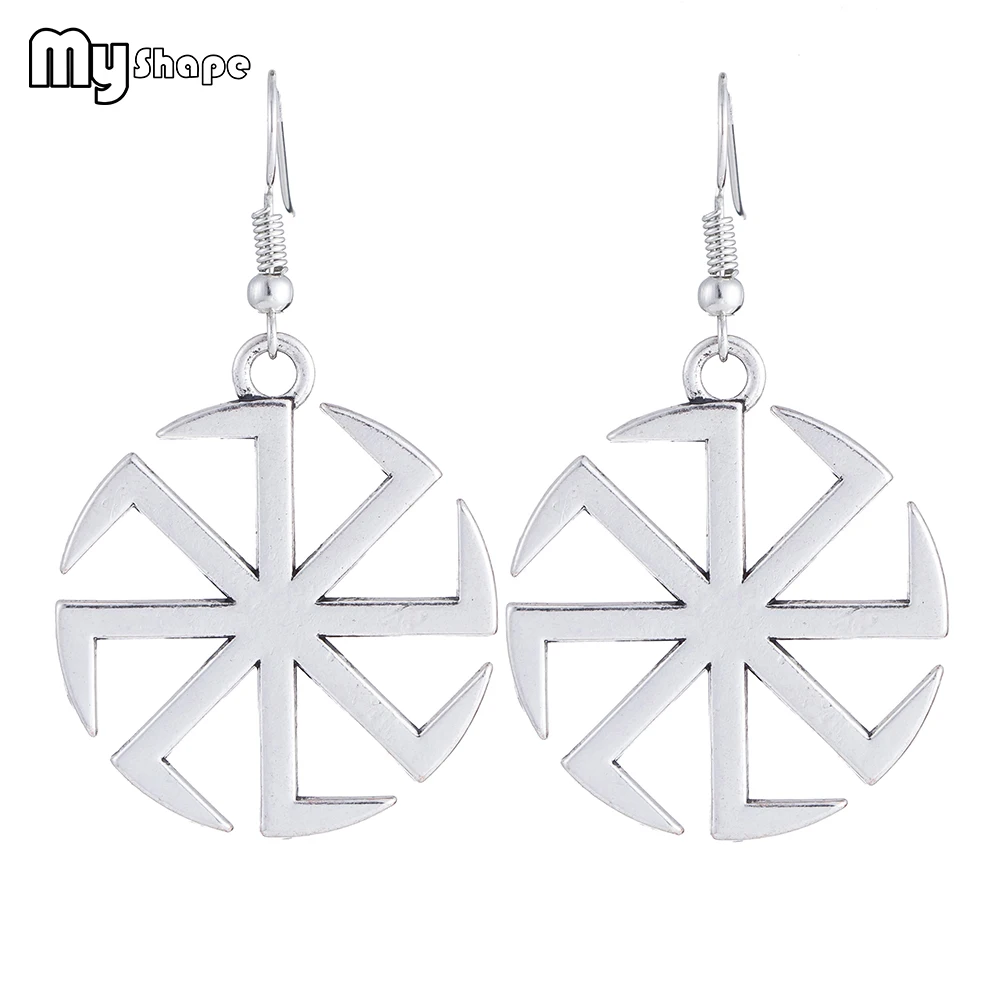 My Shape Vintage Sun Wheel Dangle Earrings Wicca Pagan Amulet Talisman Silvery Golden Lagre Drop Alloy Accessories 2019 | Украшения и