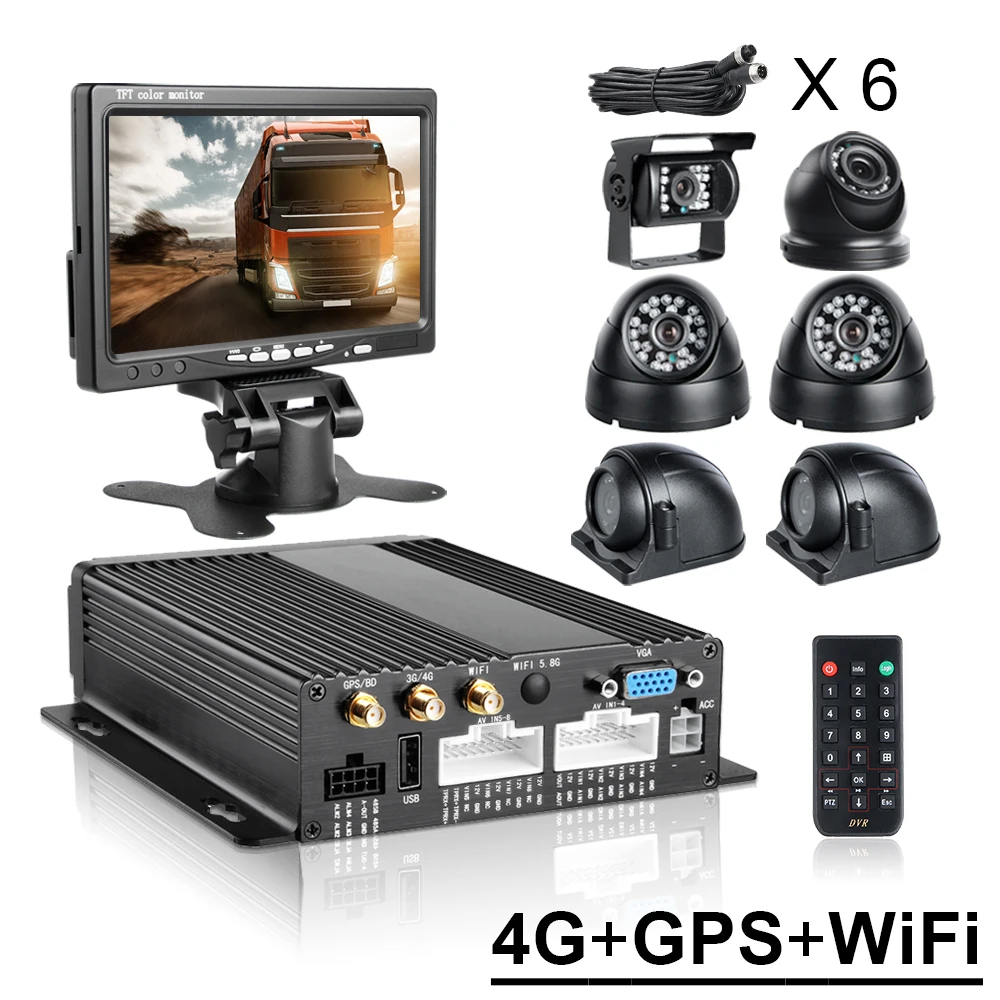

4G GPS 8CH Channel AHD Car Mobile DVR SD Realtime Video Recorder 7" LCD Screen Set For Auto Truck Bus Vehicle+6 AHD Camera DVR