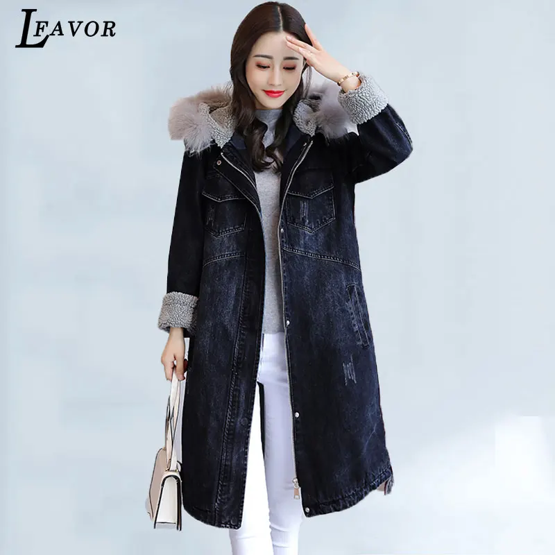 Fourrure Fur À Veste En Chaud Capuche Vestes Femmes Femelle Jean Agneau Navy Longue Manteaux Hiver Cheveux Épais 62 Renard 2018 Blue De Parka Faux Pardessus SqCrnS