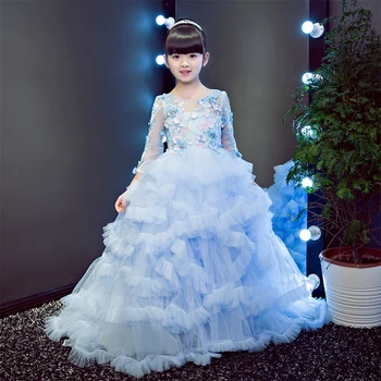 

Cloud Flower Appliques Girls Dresses 2018 Princess Dress Baby Kids Girl Costume For Wedding Party Dresses Children Clothes JL39
