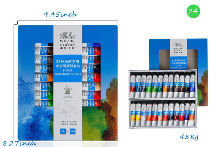 24Colors Winsor Newto Professional Water color paint Set watercolor Gouache Paints Hand Painted Fabric Textile Drawing Painting