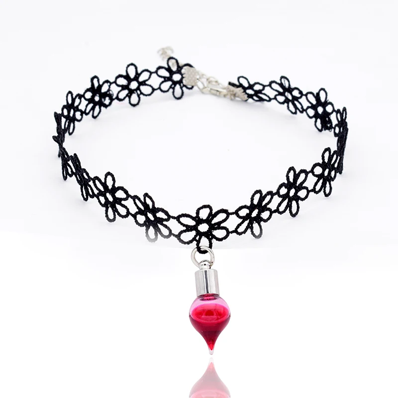 

1 Pcs Black Lace Blood Bottle Pendant Choker Necklace for Women Maxi Necklaces Tattoo Boho Femme Collier Collar Jewelry Cr018-19