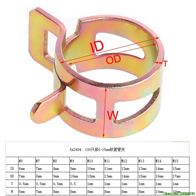 

100Pcs 10 Size Fuel Spring Clip 6-15mm Vacuum Silicon Hose Clamp