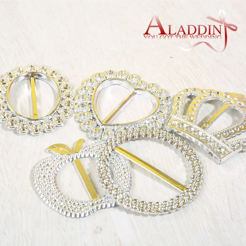 20pcs Silver Plastic Buckle Rhinestone Bow Covers Holders Chair