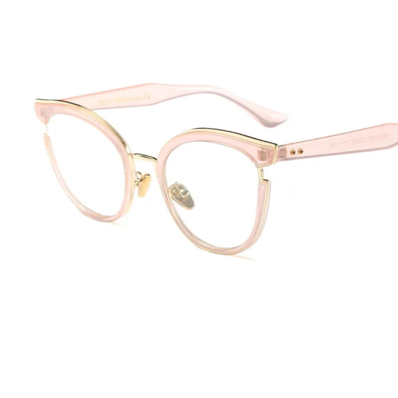 Модные очки, оправа для женщин, модные кошачьи глаза, компьютерные очки для женщин, Ретро стиль, круглые розовые прозрачные линзы, оправа для очков, прозрачная