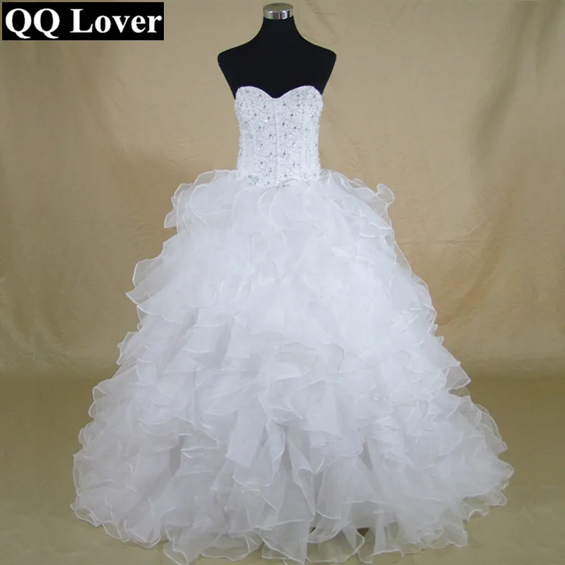 QQ Lover Элегантное свадебное платье с бусинами и оборками, часовня, поезд с реальными фотографиями