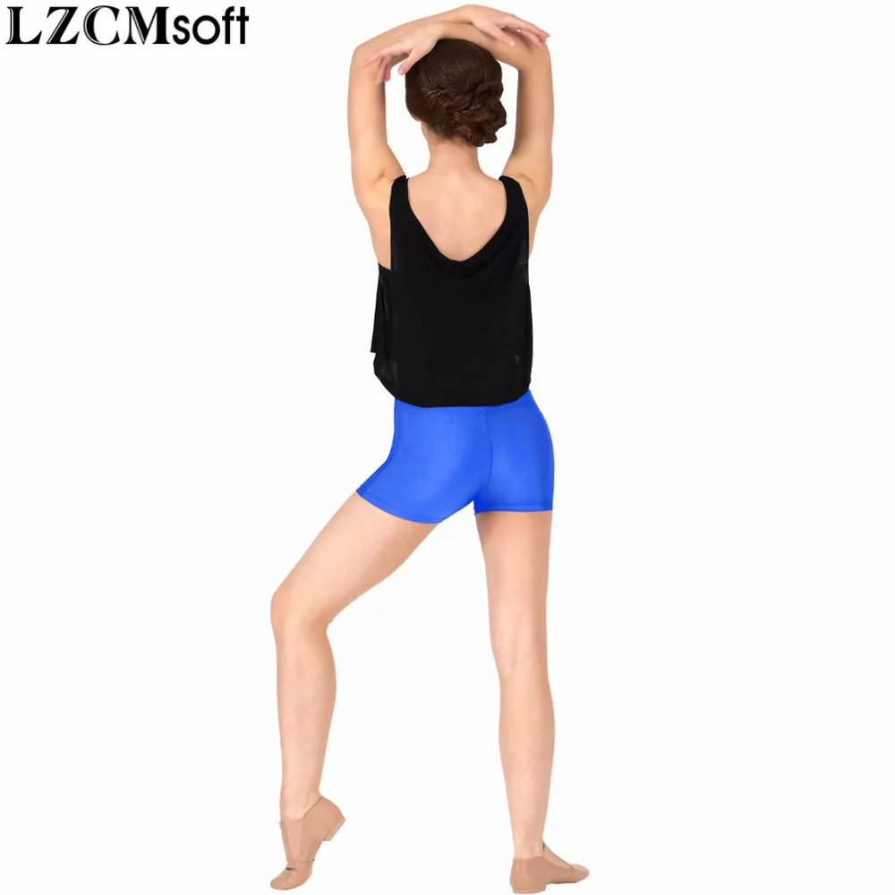 LZCMsoft Mid Waisted Women's Black Dance Shorts Nylon Spandex Elastics Waistband Gymnastics Shorts For Girls Fitness Underwear