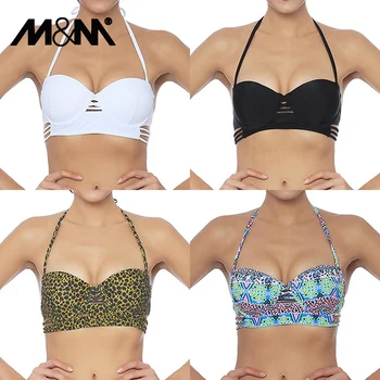

M&M Women Solid Sexy Bandeaus Bikini Top Cutout Brazilian Girls Beach Push Up Women Swimwear Print Halter Sport Bra Biquini T611