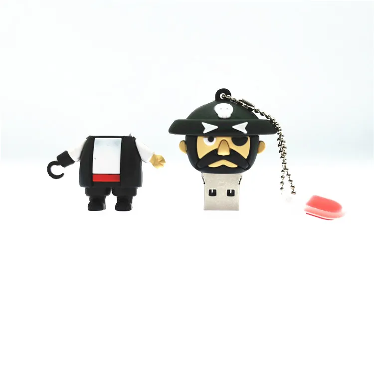 Cartoon Pirate Captain USB Flash Drive Silicone Pendrive USB 2.0 64GB 32GB 16GB 8GB 4GB Pen Drive Flash Drive Gift USB Stick