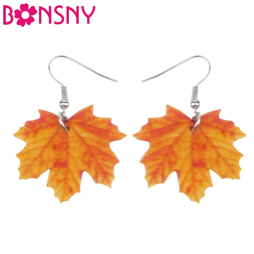

Bonsny Acrylic Novelty Maple Leaf Earrings Big Long Dangle Drop Fashion Season Plant Jewelry For Women Girls Ladies Accessories