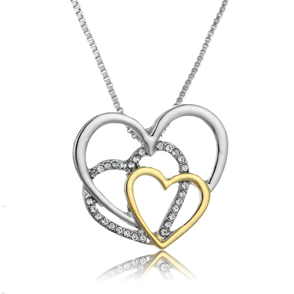 Personalized Triple Heart Necklace peach heart gold silver plated