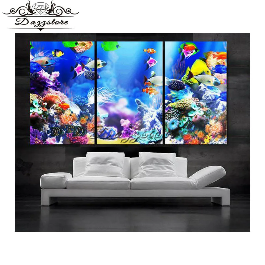 

Needlework Diy Diamond painting Cross Stitch Beautiful Aquarium Fish Diamond Embroidery Mosaic Home Decoration 3PCS