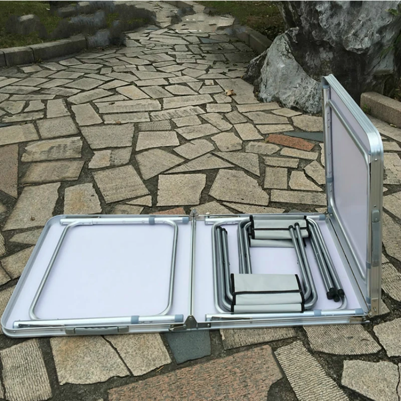 Lengthen Outdoor Portable Table Multifunction Camping Barbecue Desk with Stool Foldable Lifted Dining Table and Chair Set Steady