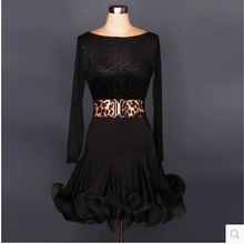 Латинский танцевальный костюм топ с каменным узором+ черная юбка с волнистым рисунком 2 шт./костюм для женщин комплект одежды для конкурса танцов