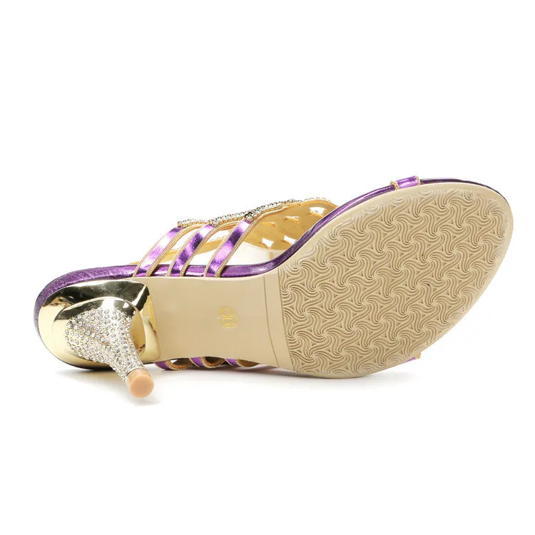 Summer New 2016 T-belt Buckle Diamond Crystal Purple Wedding Shoes For Bride High Heel Stilettos Sandals High Quality-12