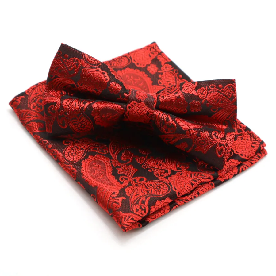 Classic Men's Floral Paisley Pocket Square Bows Tie Set Adjustable Handkerchief Bowtie Sets Wedding Party Necktie Hanky Lot - Цвет: BWF-09