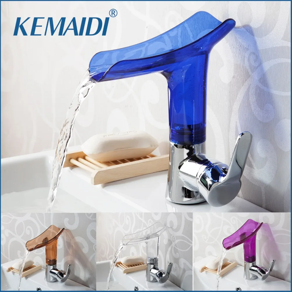 KEMAIDI смесители для раковины дизайн водопад кран для ванной комнаты с одной ручкой смеситель для раковины кран для ванны Твердый акриловый, Хромовый кран