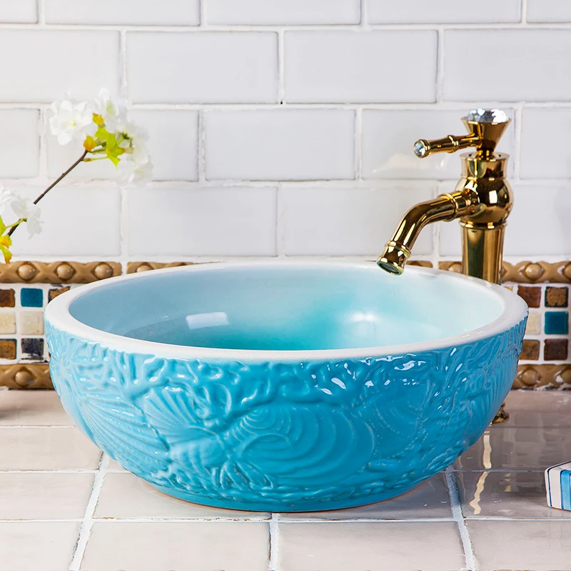 Europe style wash basin sink ceramic basin sink Jingdezhen washing ...