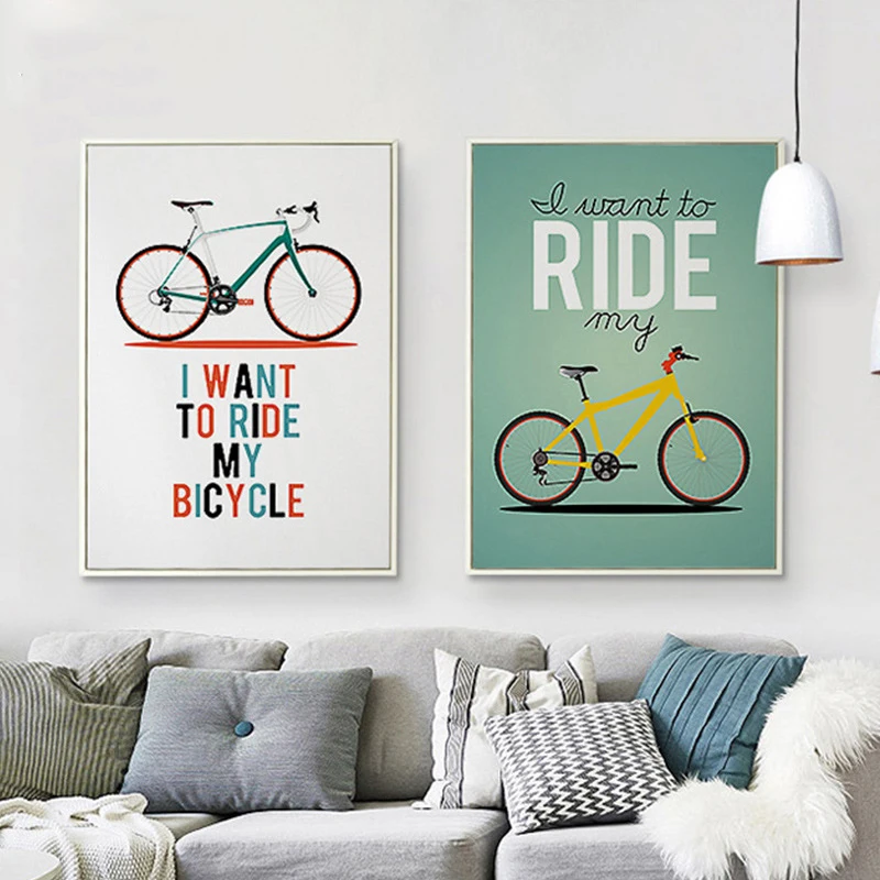 Скандинавские украшения дома плакат с велосипедом холст Художественная живопись принт мультфильм велосипед настенные картины для гостиной спальни фрески
