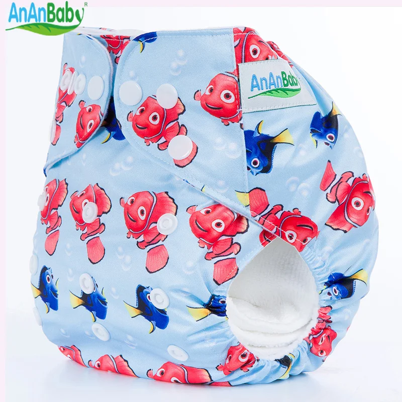 AnAnBaby Washable Cloth Diaper Cartoon Character Prints Pocket Nappies